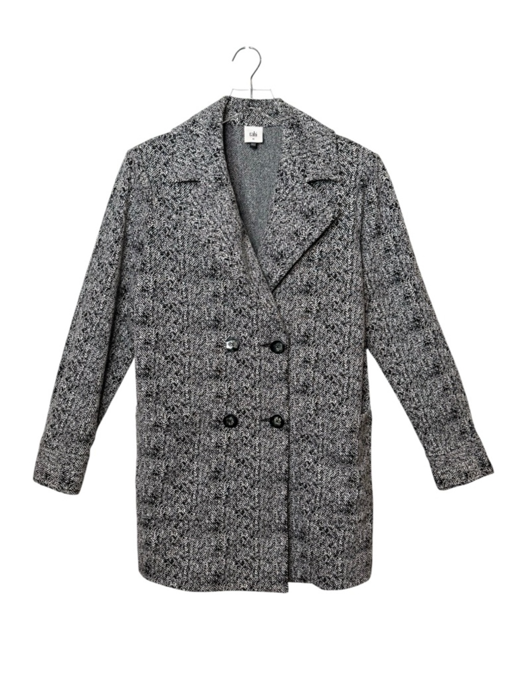Cabi #4294 Agent Black Herringbone Double Breasted Knit Women’s Blazer Sz M - Picture 2 of 14
